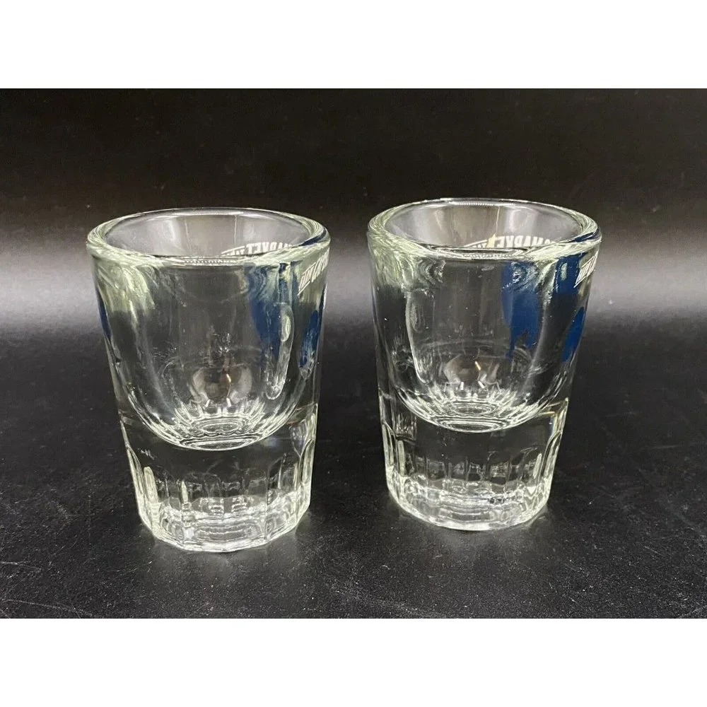 Capers Farm to Table Market Portland Shot Glass LOT 2 Shot Glasses Blue Rooster